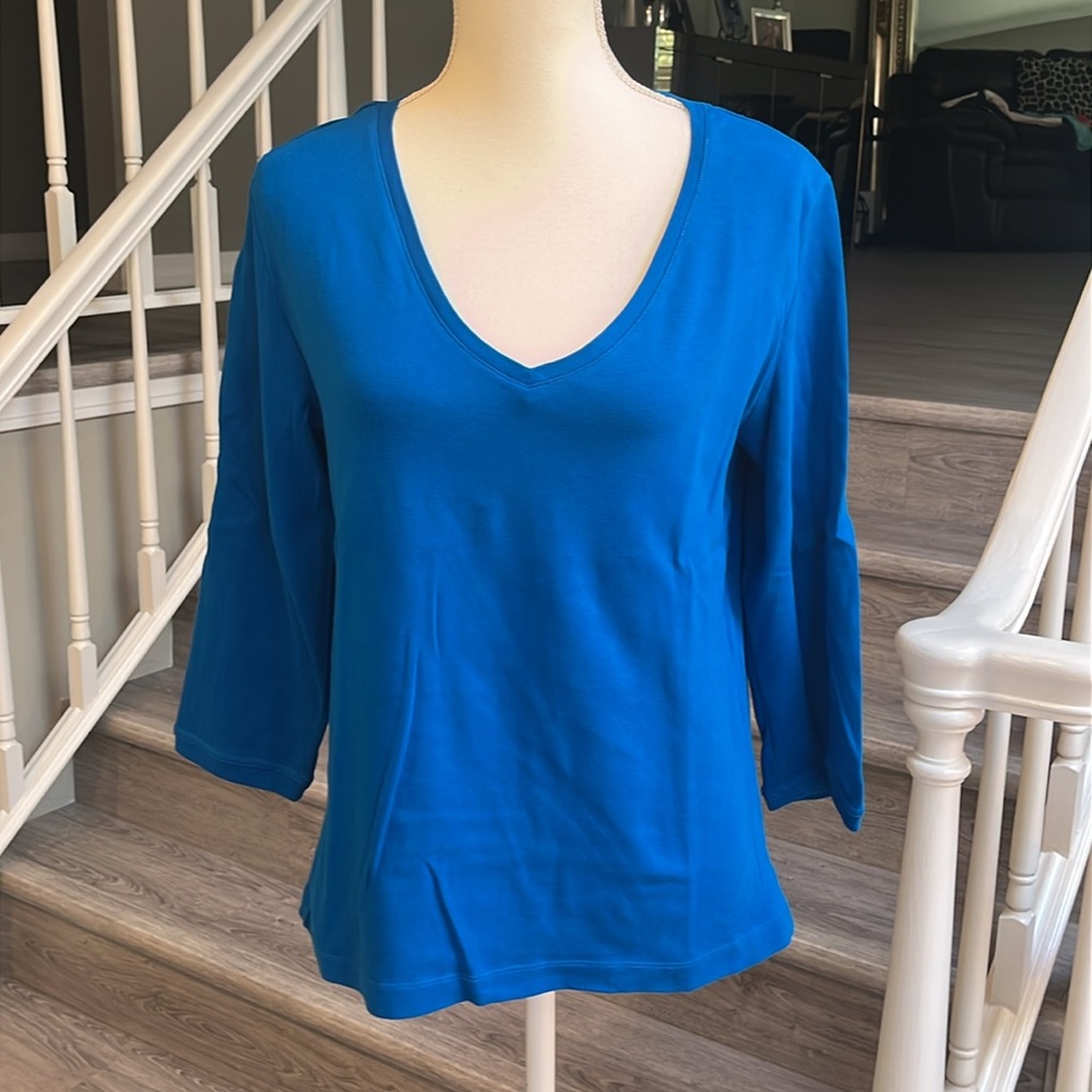 Chico's Royal Blue 3/4 Sleeve V-Neck Tee